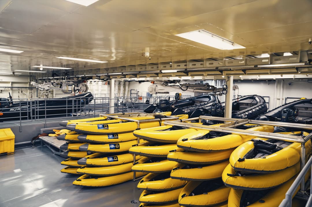 Ng Le Ng Endurance Ng Resolution Zodiac And Kayak Storage ©Lindblad Expeditions Olivind Haug