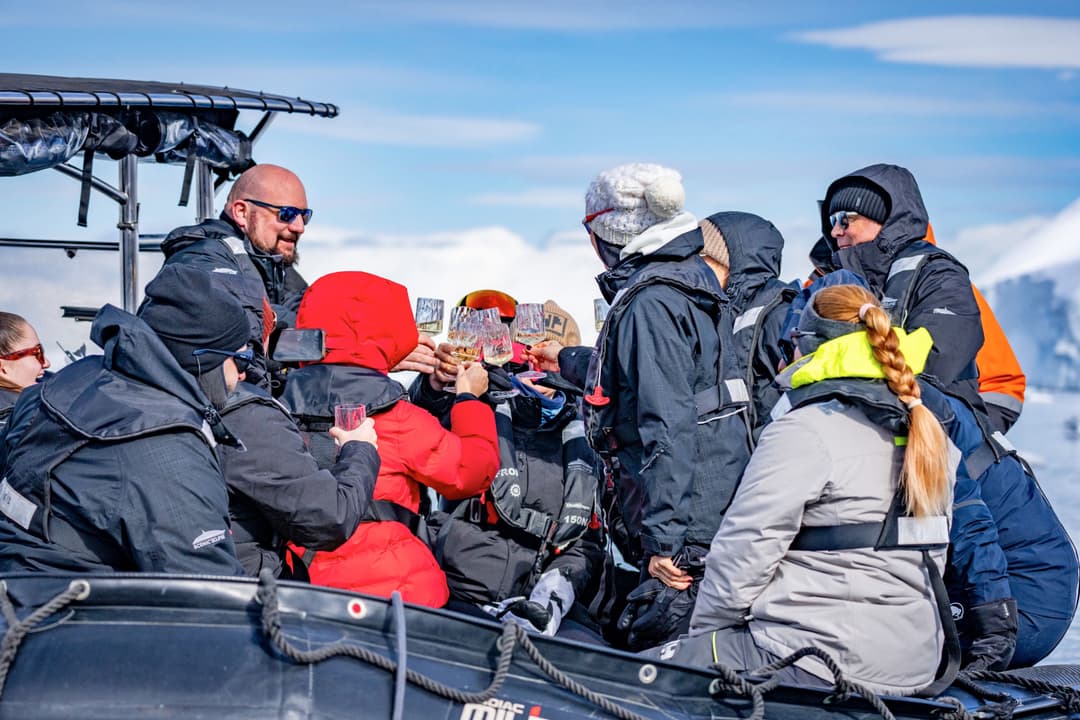 Scenic Ocean Cruises Scenic Eclipse Recess Cove Charlotte Bay Champagne On Zodiacs ©Benn Berkeley 0