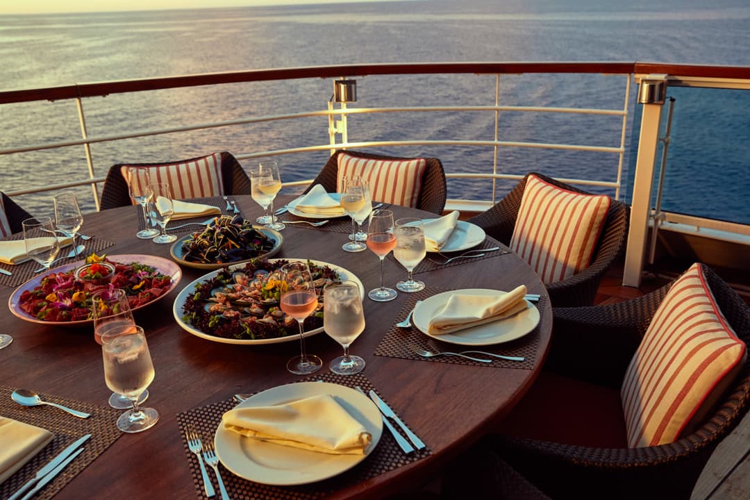 Seabourn Encore Colonnade Evening Exterior ©Sophy Holland